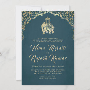Indian Wedding Invitation, Red, Gold, Ganesha Inv Kaart