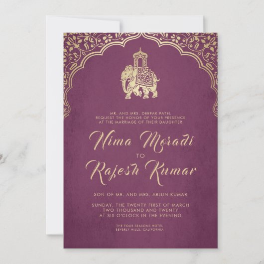 Indian Wedding Invitation, Red, Gold, Ganesha Inv Kaart (Voorkant)