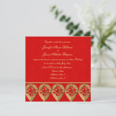 Indian Wedding Invitation Red & Gold Paisley Kaart (Staand voorkant)