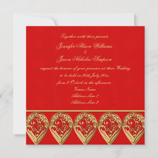 Indian Wedding Invitation Red & Gold Paisley Kaart (Voorkant)