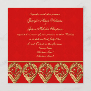 Indian Wedding Invitation Red & Gold Paisley Kaart