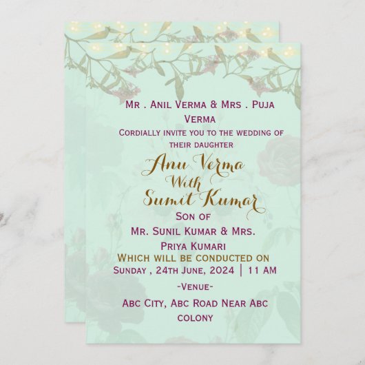 Indian Wedding Invitations  Kaart (Voorkant / Achterkant)