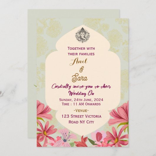 Indian Wedding Invitations Kaart (Voorkant / Achterkant)