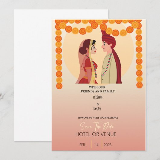 INDIAN WEDDING INVITE BOLLYWOOD KAART (Voorkant / Achterkant)