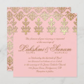 Indian Wedding Invite Damask Gold Baby roze Kaart (Voorkant / Achterkant)