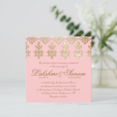 Indian Wedding Invite Damask Gold Baby roze Kaart (Staand voorkant)