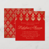 Indian Wedding Invite Damask Gold herfst Red Kaart (Voorkant / Achterkant)