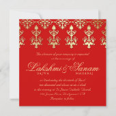 Indian Wedding Invite Damask Gold herfst Red Kaart (Voorkant)