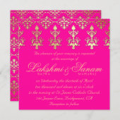 Indian Wedding Invite Damask Gold Hot Pink Kaart (Voorkant / Achterkant)