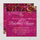 Indian Wedding Invite Damask Gold Pink Red Kaart (Voorkant / Achterkant)