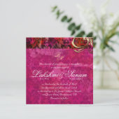 Indian Wedding Invite Damask Gold Pink Red Kaart (Staand voorkant)
