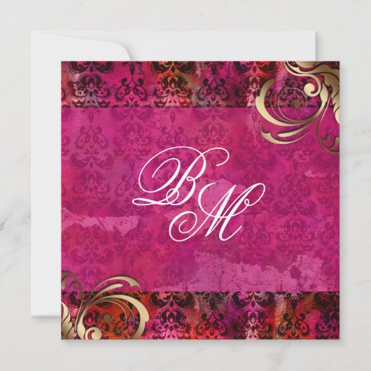 Indian Wedding Invite Damask Gold Pink Red Kaart (Achterkant)