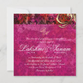 Indian Wedding Invite Damask Gold Pink Red Kaart (Voorkant)