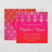 Indian Wedding Invite Damask Gold Pink Red White Kaart (Voorkant / Achterkant)