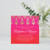 Indian Wedding Invite Damask Gold Pink Red White Kaart (Staand voorkant)