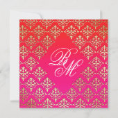 Indian Wedding Invite Damask Gold Pink Red White Kaart (Achterkant)