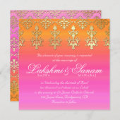 Indian Wedding Invite Damask Gold Pink Sinaasappel Kaart (Voorkant / Achterkant)