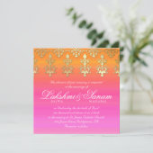 Indian Wedding Invite Damask Gold Pink Sinaasappel Kaart (Staand voorkant)