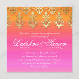 Indian Wedding Invite Damask Gold Pink Sinaasappel Kaart