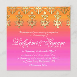 Indian Wedding Invite Damask Gold Pink Sinaasappel Kaart