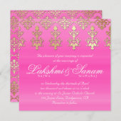 Indian Wedding Invite Damask Gold Pink White Kaart (Voorkant / Achterkant)