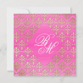 Indian Wedding Invite Damask Gold Pink White Kaart (Achterkant)