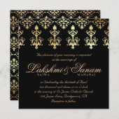 Indian Wedding Invite Damask Gold Winter Black Kaart (Voorkant / Achterkant)