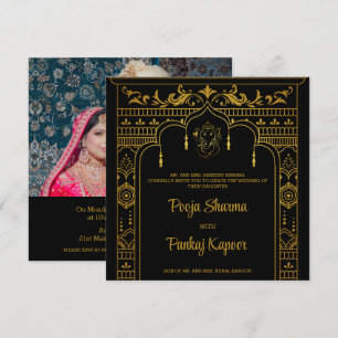 Indian Wedding Mandap Ganesha Gold Script Photo Kaart