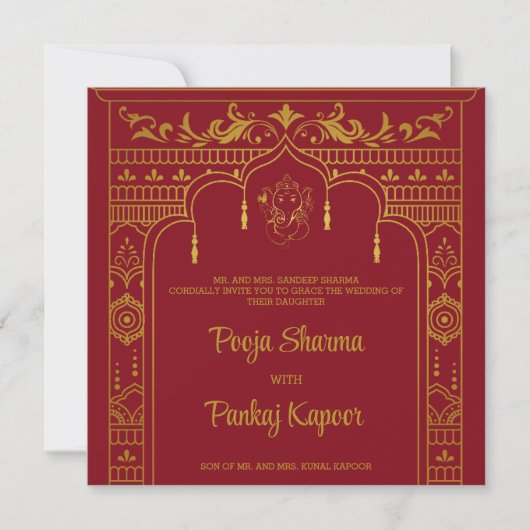 Indian Wedding Mandap Ganesha Gold Script Photo Kaart (Voorkant)