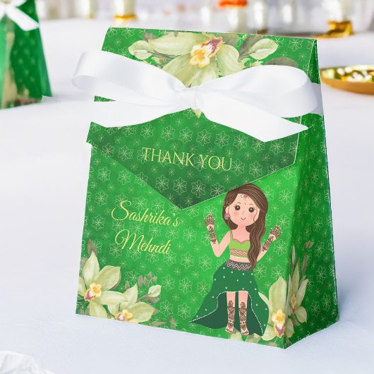 Indian wedding Mehndi green cartoon favor Bedankdoosjes