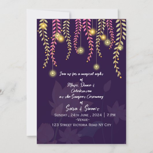 Indian Wedding Sangeet Night Ceremony Invitations  Kaart (Voorkant)