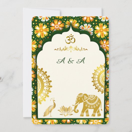 Indian Wedding Save the Date – Emerald ivory Gold  Kaart (Achterkant)