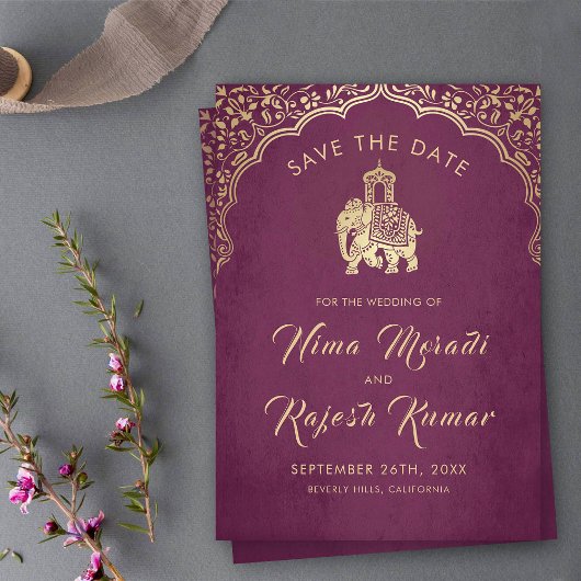 Indian Wedding Save The Date Gold Ganesha Invitati Kaart