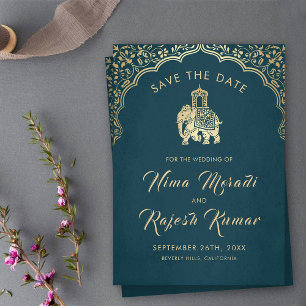 Indian Wedding Save The Date Gold Ganesha Invitati Kaart