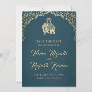 Indian Wedding Save The Date Gold Ganesha Invitati Kaart