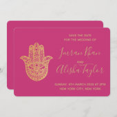Indian Wedding Save the date Gold hamsa Henna (Voorkant / Achterkant)