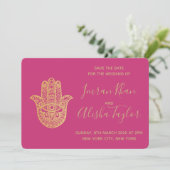 Indian Wedding Save the date Gold hamsa Henna (Staand voorkant)