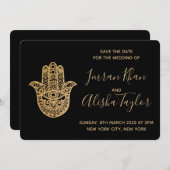 Indian Wedding Save the date Gold hamsa Henna (Voorkant / Achterkant)
