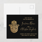 Indian Wedding Save the date Gold hamsa Henna Aankondigingskaart (Voorkant / Achterkant)
