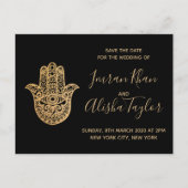 Indian Wedding Save the date Gold hamsa Henna Aankondigingskaart (Voorkant)