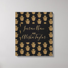 Indian Wedding Save the date Gold hamsa Henna Canvas Afdruk