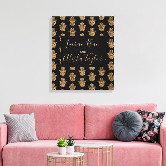 Indian Wedding Save the date Gold hamsa Henna Canvas Afdruk (Insitu (Woonkamer))