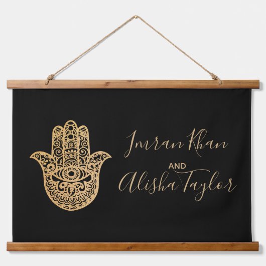 Indian Wedding Save the date Gold hamsa Henna Hangend Wandkleed (Voorkant)
