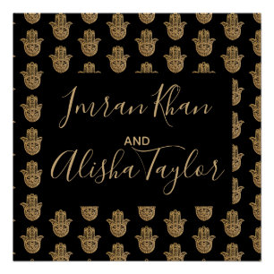 Indian Wedding Save the date Gold hamsa Henna Perfect Poster