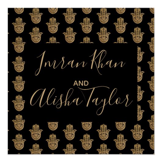 Indian Wedding Save the date Gold hamsa Henna Perfect Poster (Voorkant)