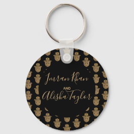 Indian Wedding Save the date Gold hamsa Henna Sleutelhanger