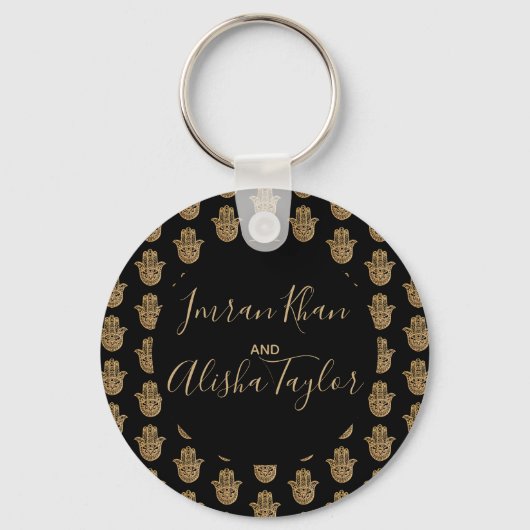 Indian Wedding Save the date Gold hamsa Henna Sleutelhanger (Voorkant)