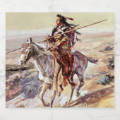 "Indian With Spear" Cowboykunst van Charles Russel Bier Etiket (Enkel label)