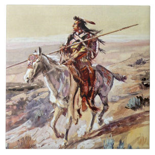 "Indian With Spear" Cowboykunst van Charles Russel Tegeltje