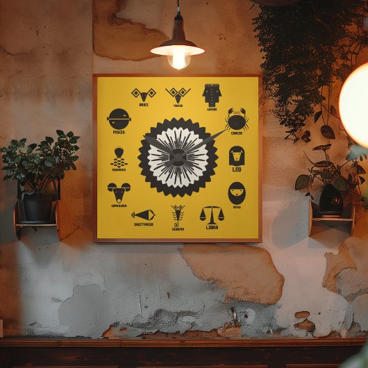 Indian Zodiac Geometric - 12 Vedic Signs Vierkante Klok